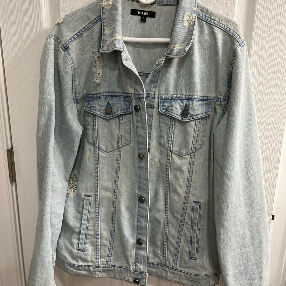 Jackson distressed denim jacket in size Large